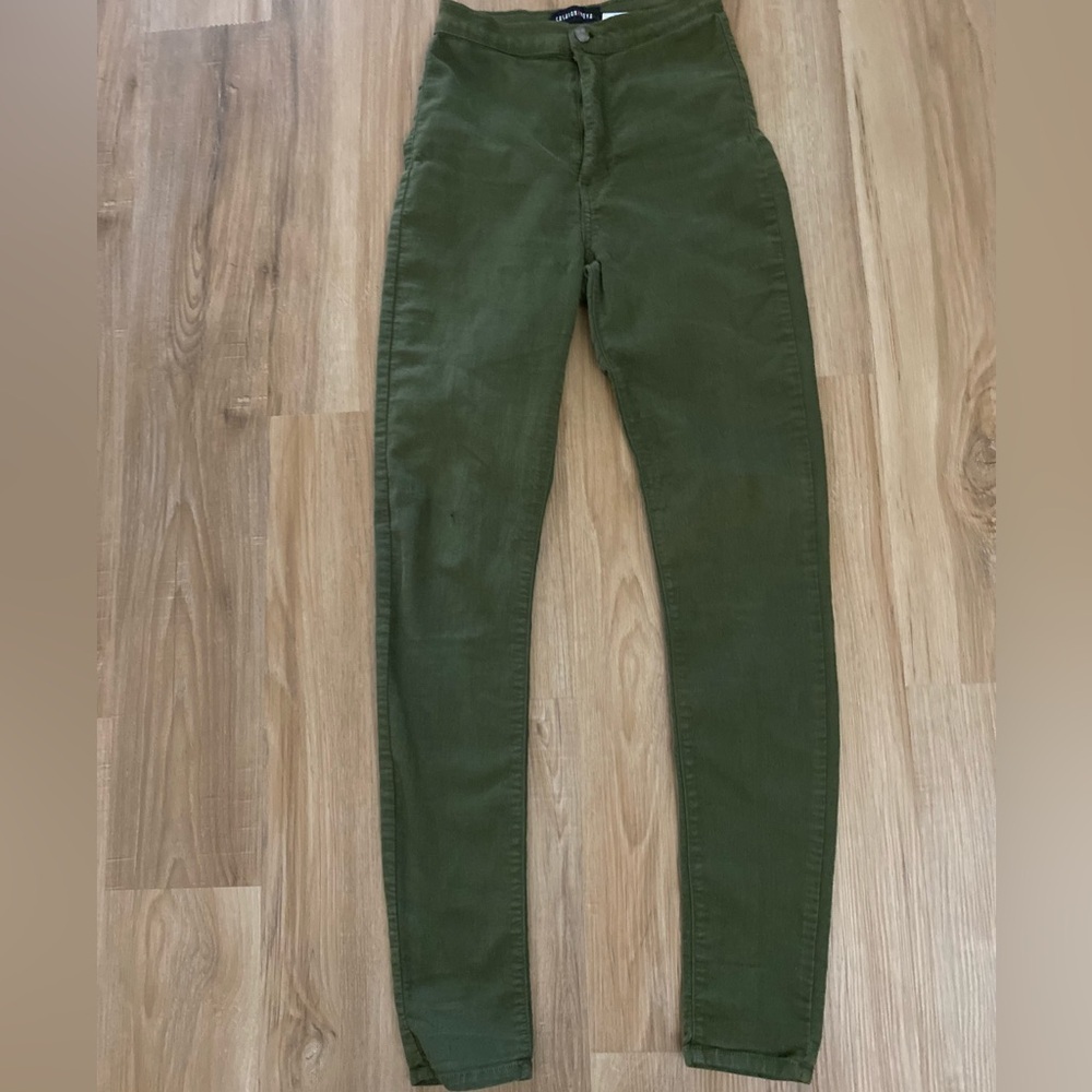 🔥🔥Fashion Nova Dark Olive Green Super High-Waisted Skinny Jean Jeggings